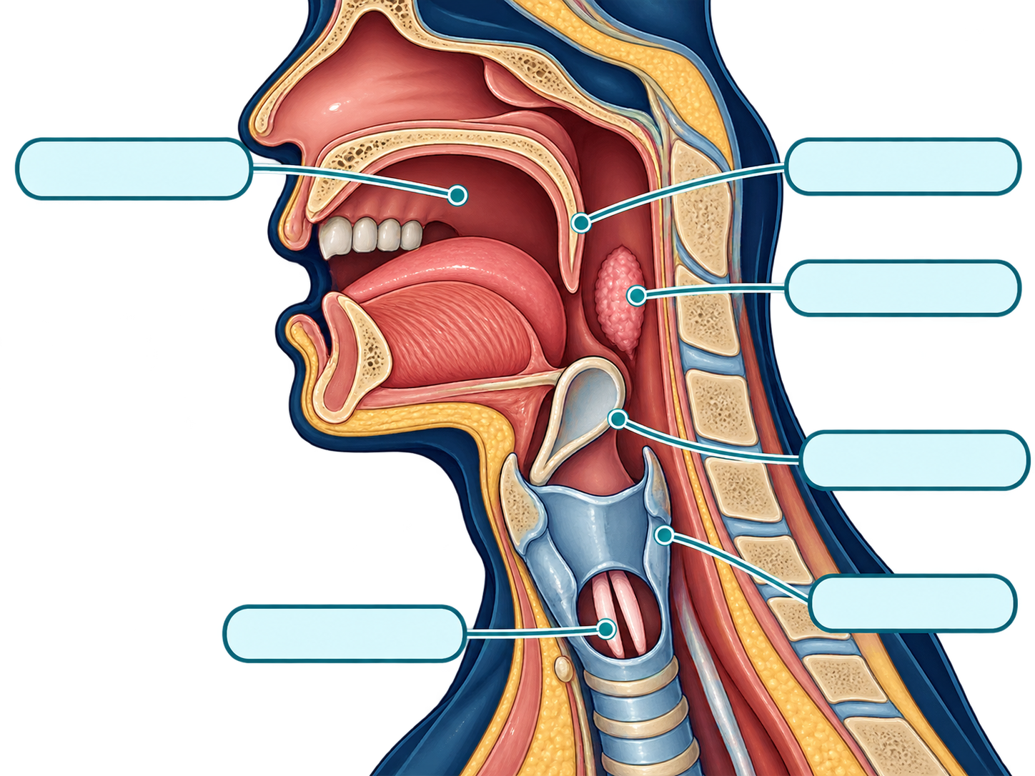 Ilustrasi anatomi hidung, faring, dan laring